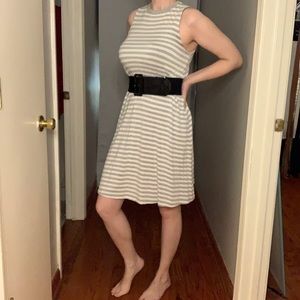 Time & Tru White and Gray Stripe Sleeveless Dress